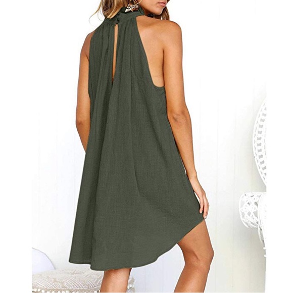 Army Green Goddess Mermaid Shark Hem Boho Dress - Picture 3 of 7